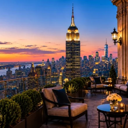 Luxury hotels overlooking New York City skyline in 2026